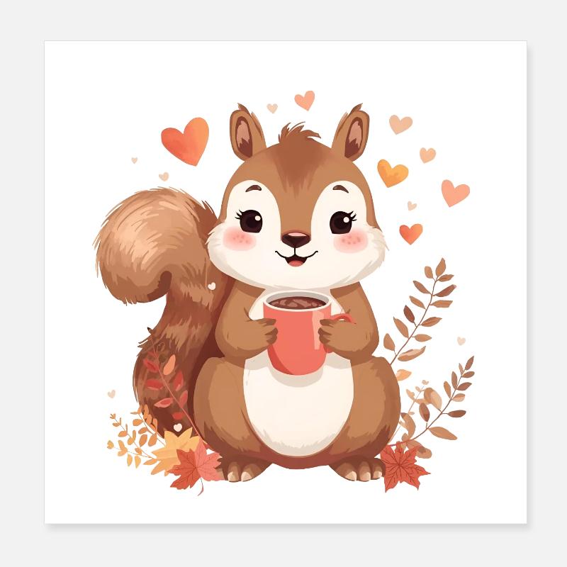 Écureuil d’automne au chocolat chaud Poster 20 x 20 cm