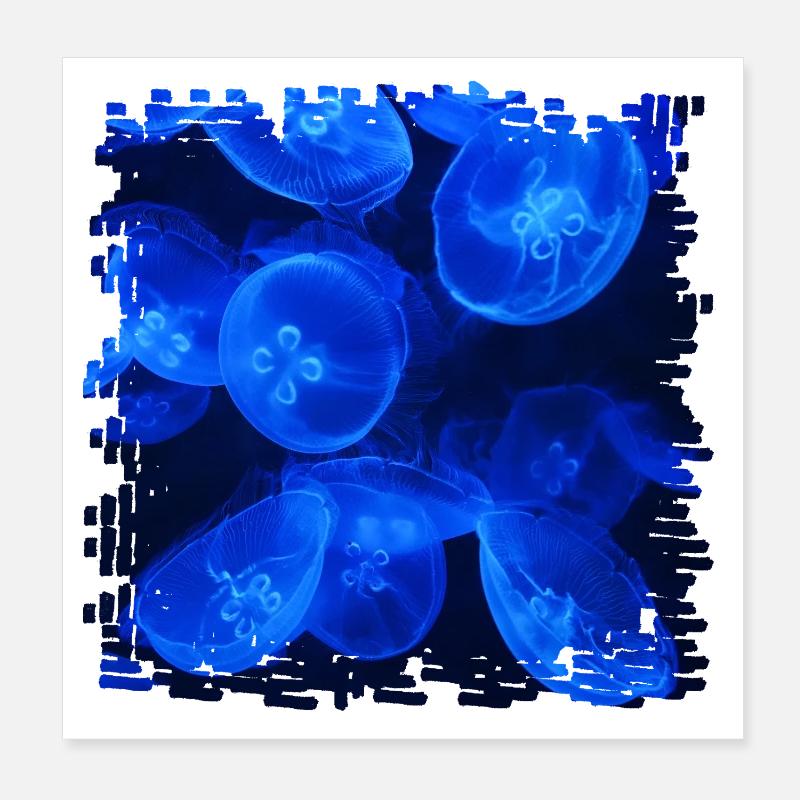 Fascinating Bioluminescence, Blue Jellyfish Poster 8" x 8" (20x20 cm)