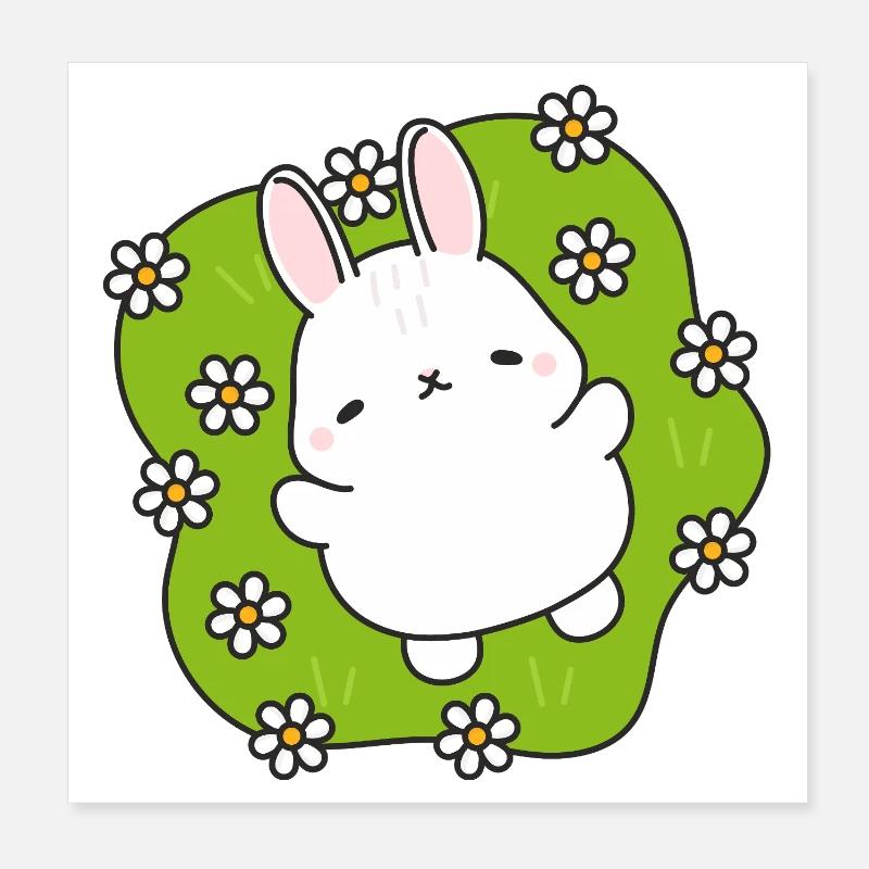 Lapin mignon au jardin fleuri Poster 20 x 20 cm