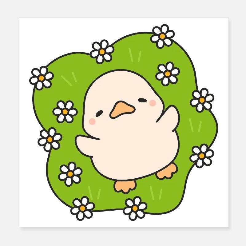 Poussin fleuri sur vert pastel Poster 20 x 20 cm