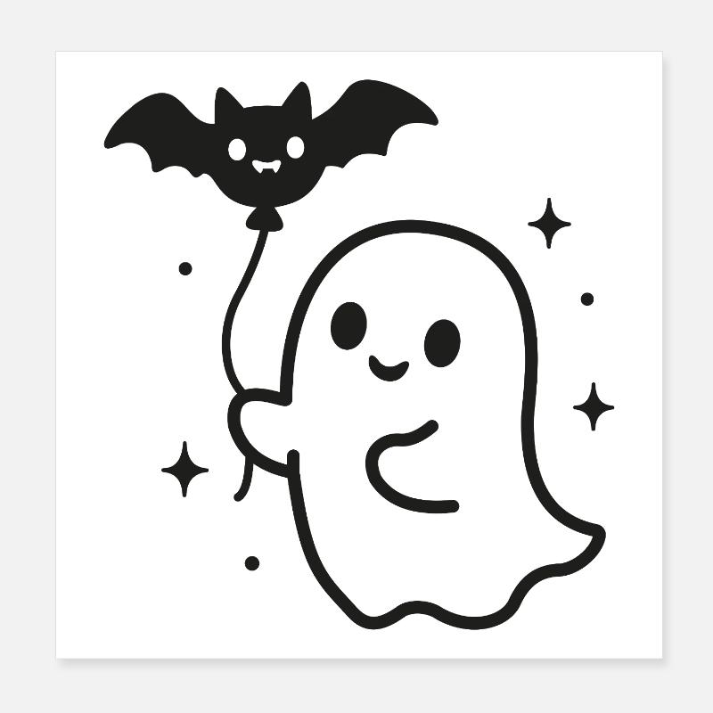 Ghost with Bat – Halloween Motif Poster 8" x 8" (20x20 cm)