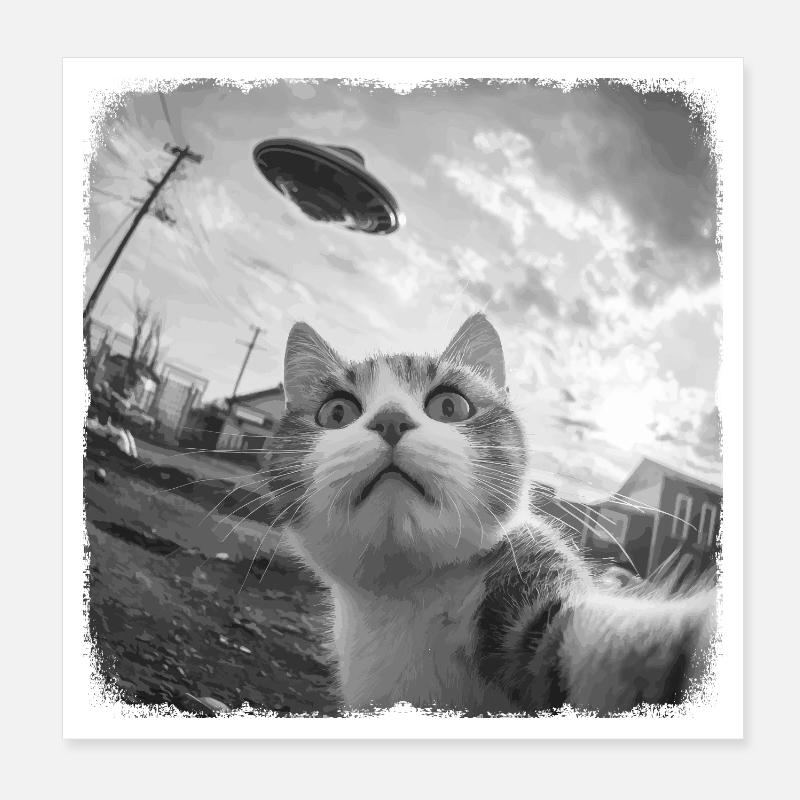 Chat et OVNI Poster 20 x 20 cm