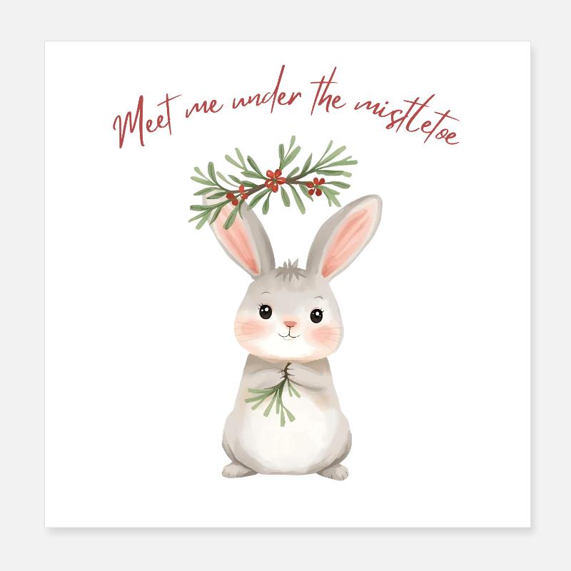 Lapin sous gui Conception de Noël Poster 20 x 20 cm