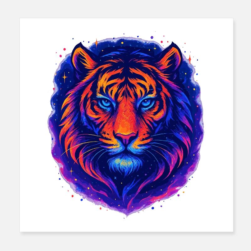 Neon Tiger Kunst Design – Wilder Blick Poster 8" x 8" (20x20 cm)