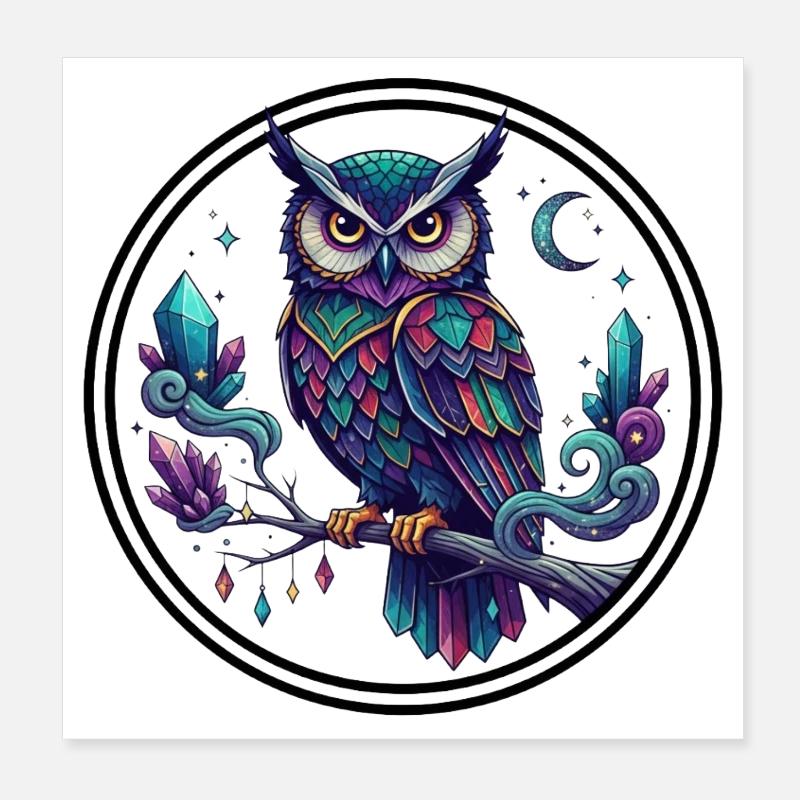 Kristall-Eulenzauber in Mitternachtsfarben Poster 20x20 cm