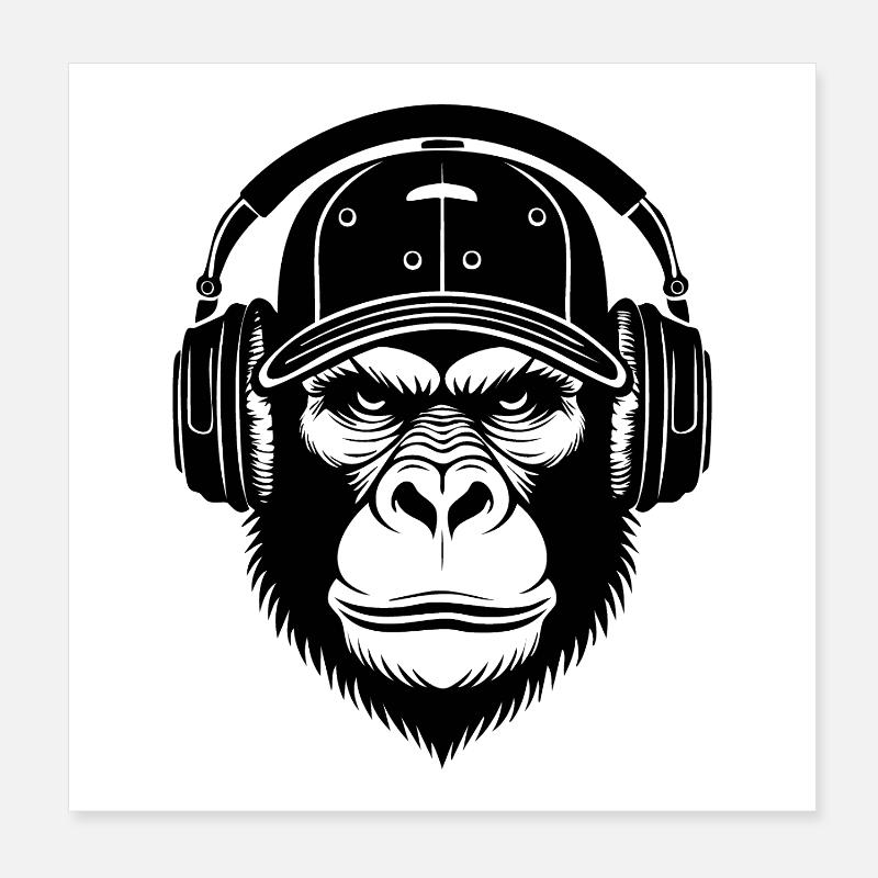 Chemise DJ Monkey Head – Turntable Scratch Look Poster 20 x 20 cm
