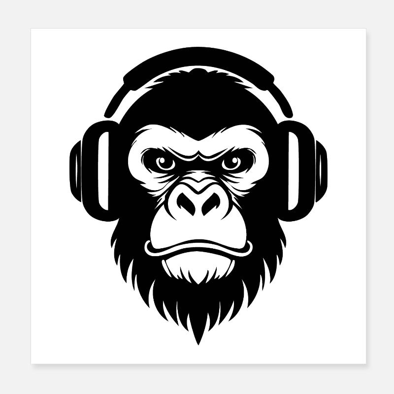 DJ Grooves Underground Rebellious Monkey Head Chemise Poster 20 x 20 cm