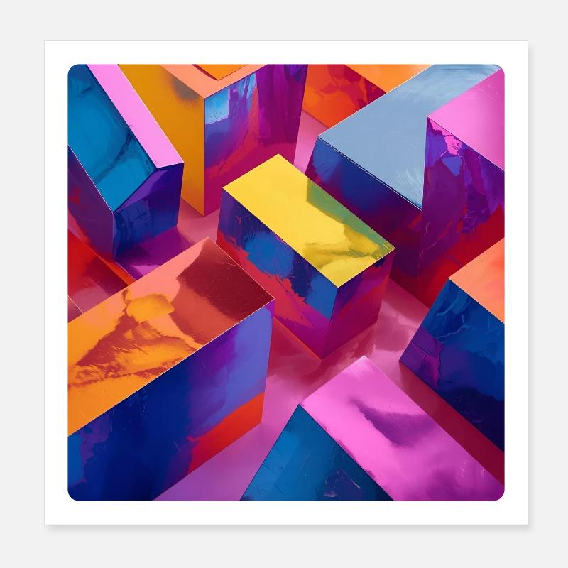 Neon 3D blocks colorful with shiny effect Poster 8" x 8" (20x20 cm)