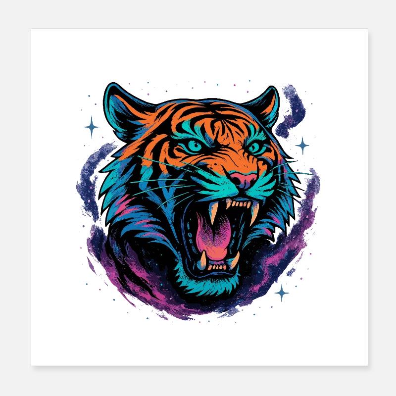 Neon Tiger Rage Galaxy Design Poster 20x20 cm