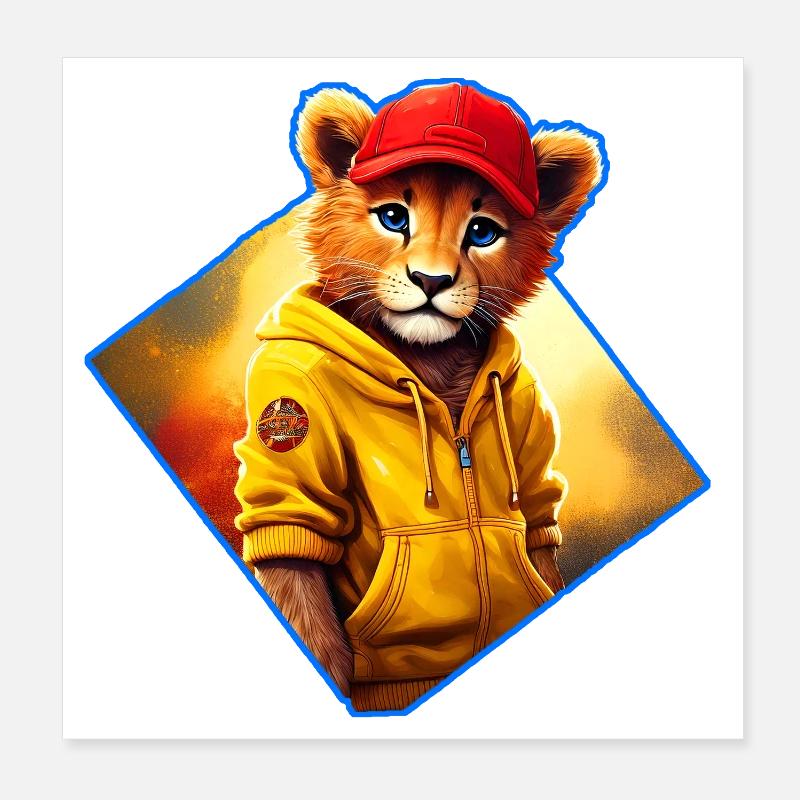 Petit lion à bonnet rouge Poster 20 x 20 cm