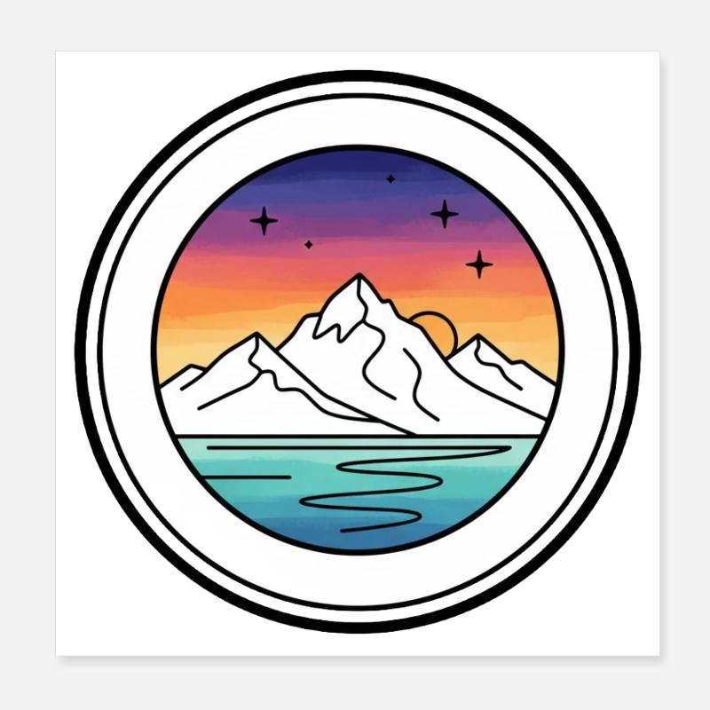 Mountain Lake Sunset Circle Poster 8" x 8" (20x20 cm)