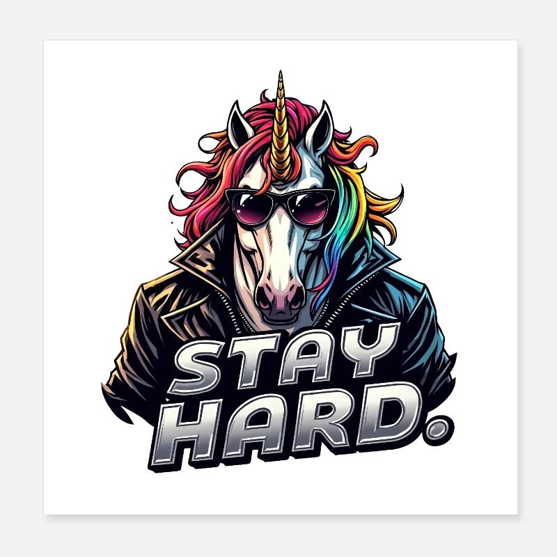 Licorne en blouson en cuir Stay Hard Poster 20 x 20 cm