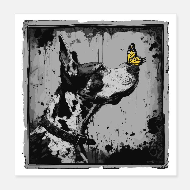 Drôle de dogue allemand et de papillon Poster 20 x 20 cm