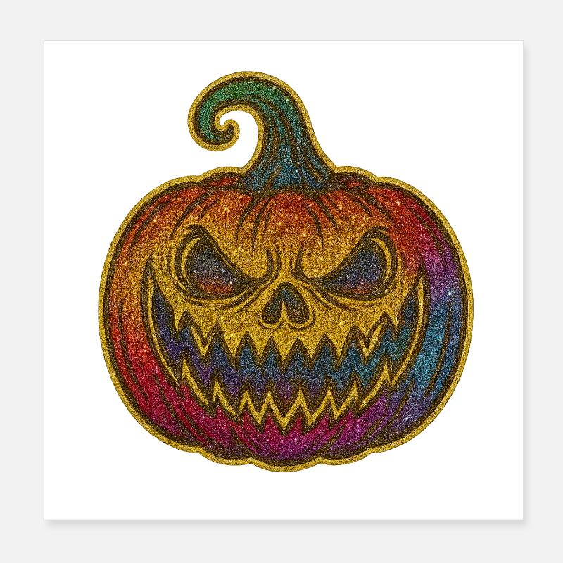 Bunter Glitzer Pumpkin Gruselgesicht Poster 20x20 cm