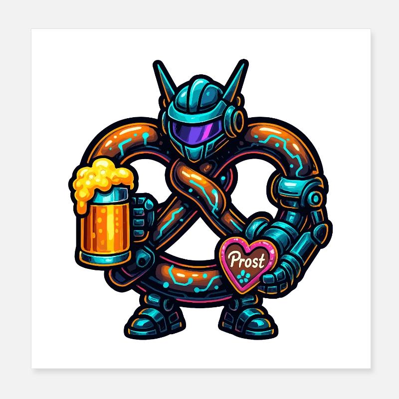 Cyber Pretzel with Beer and Heart Design Poster 8" x 8" (20x20 cm)