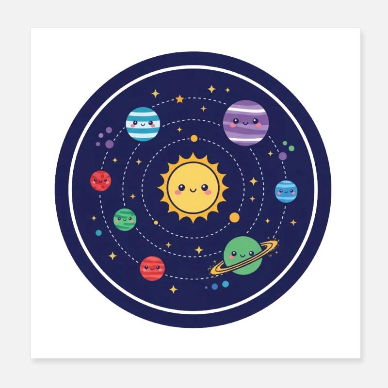 Fröhliches Sonnensystem Design Poster 20x20 cm