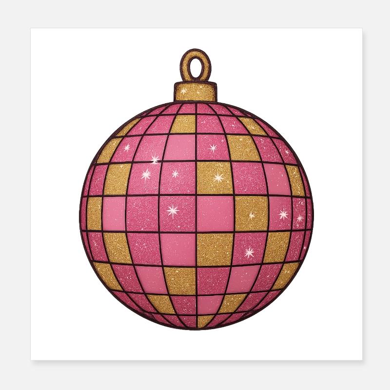 Pink Gold Glitter Ball Ornament Poster 8" x 8" (20x20 cm)