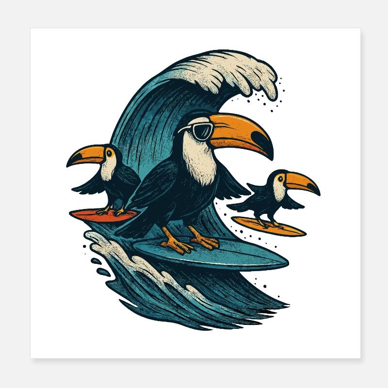 Toucan Cool Surf Wave Art Poster 20 x 20 cm