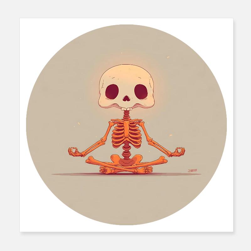 Skeleton Meditation Pose in Orange Poster 8" x 8" (20x20 cm)