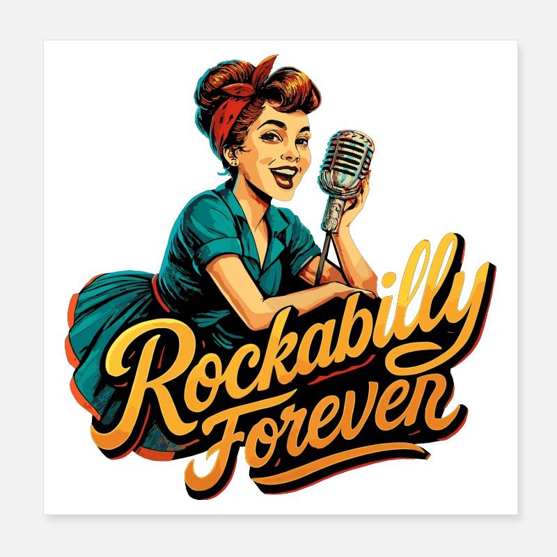 Rockabilly Forever Charcoal Microphone 50s Gift Poster 8" x 8" (20x20 cm)