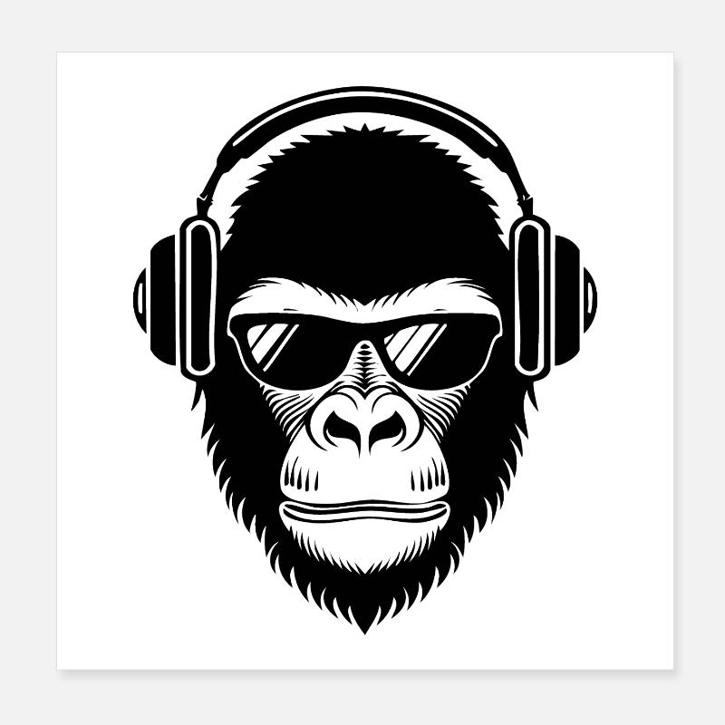 Relaxed Monkey Wireless Headphones Cafe Chemise Poster 20 x 20 cm