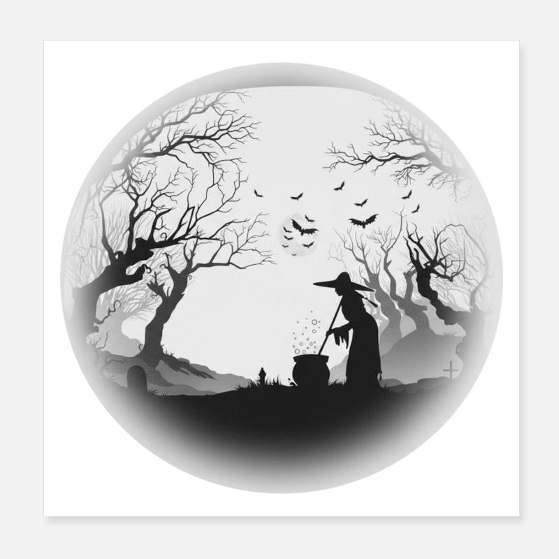 Silhouette de chaudron de la forêt hantée Poster 20 x 20 cm