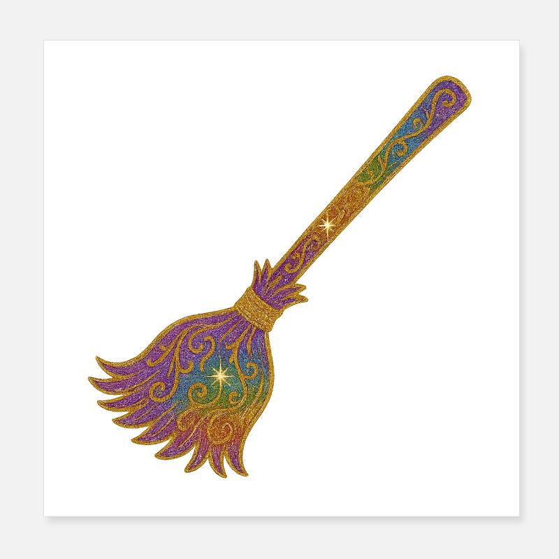 Rainbow Glitter Broom Magic Poster 8" x 8" (20x20 cm)