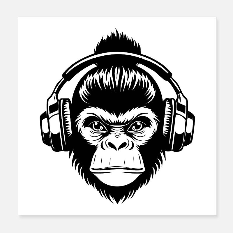 Silent Monkey Head Headphones Zen Edition Chemise Poster 20 x 20 cm