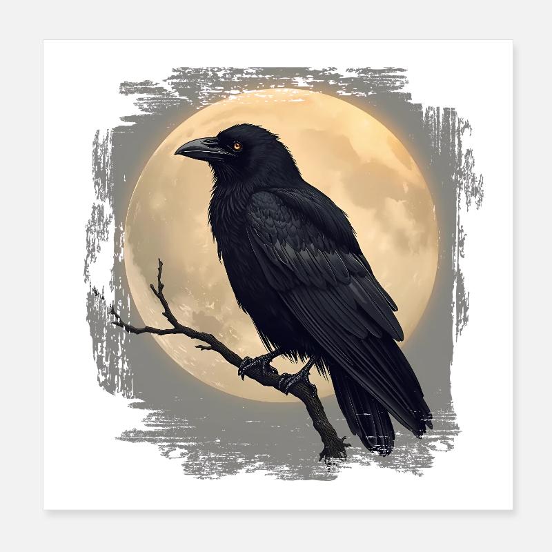 Düsterer Rabe vor Vollmond  Poster 20x20 cm