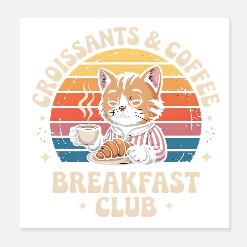 Chat Café Retro Petit Déjeuner Poster 20 x 20 cm