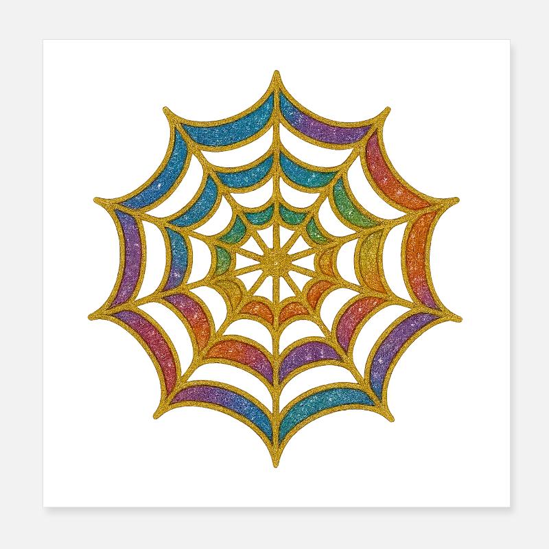 Spinnennetz | Regenbogen-Spinnenweb Goldglitzer Poster 20x20 cm