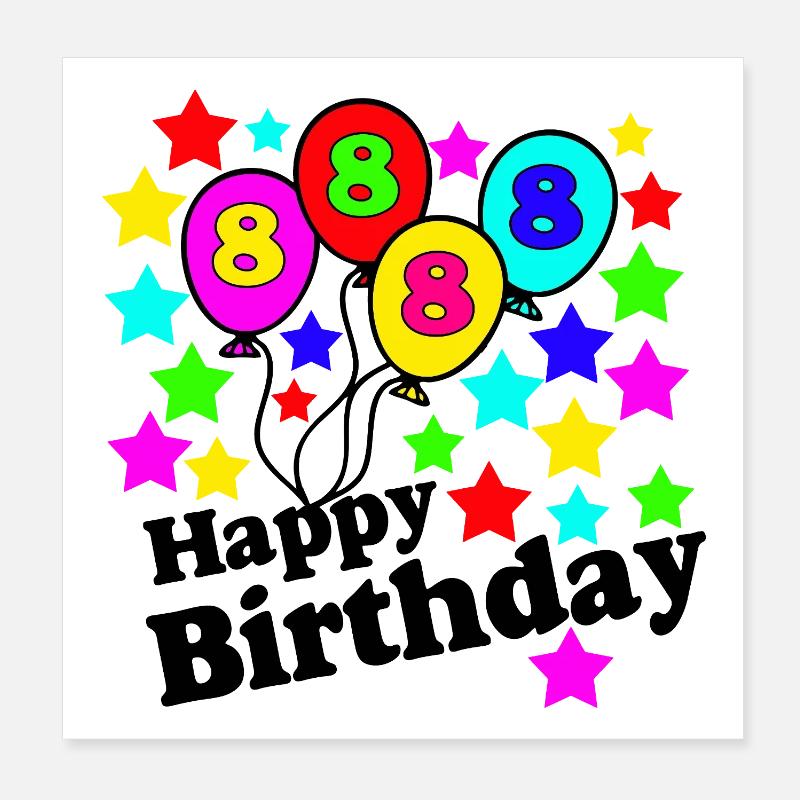 8.Geburtstag , 8er Geburtstagsfeier Sterne Poster 20x20 cm