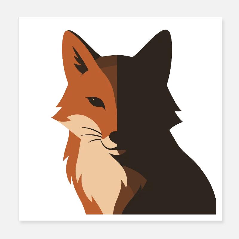 Red Fox Shadow Face Forest Nature Silhouette Poster 8" x 8" (20x20 cm)
