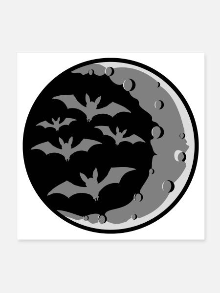 Beaucoup de chauves-souris silhouette fraîche croissant de lune nuit - Poster 20 x 20 cm - blanc - Devant
