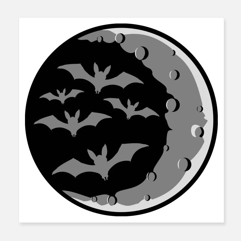 Viele Fledermäuse Silhouette cool Sichelmond Nacht Poster 20x20 cm