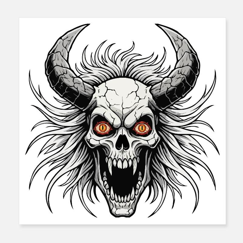 Teufelsschädel mit Hörnern Poster 20x20 cm