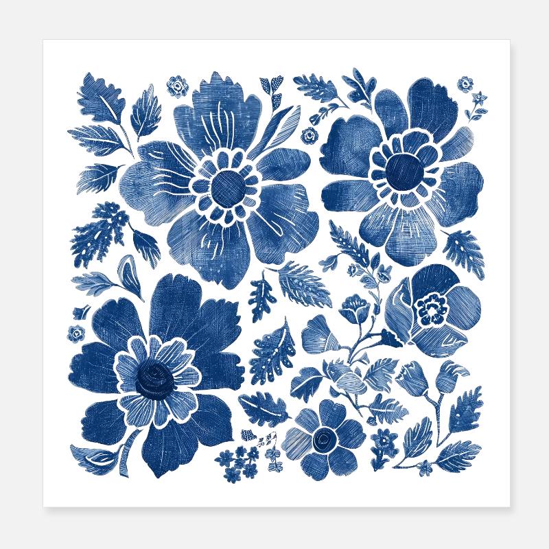 Floral pattern with denim texture – stylish design Poster 8" x 8" (20x20 cm)
