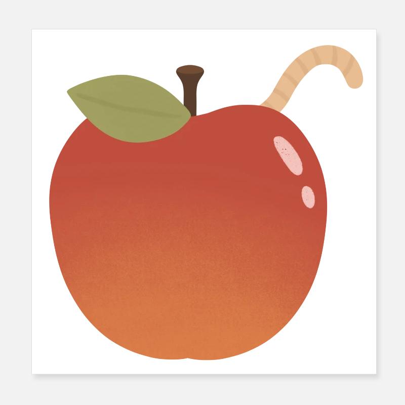 Apple with Curved Worm Accent Poster 8" x 8" (20x20 cm)