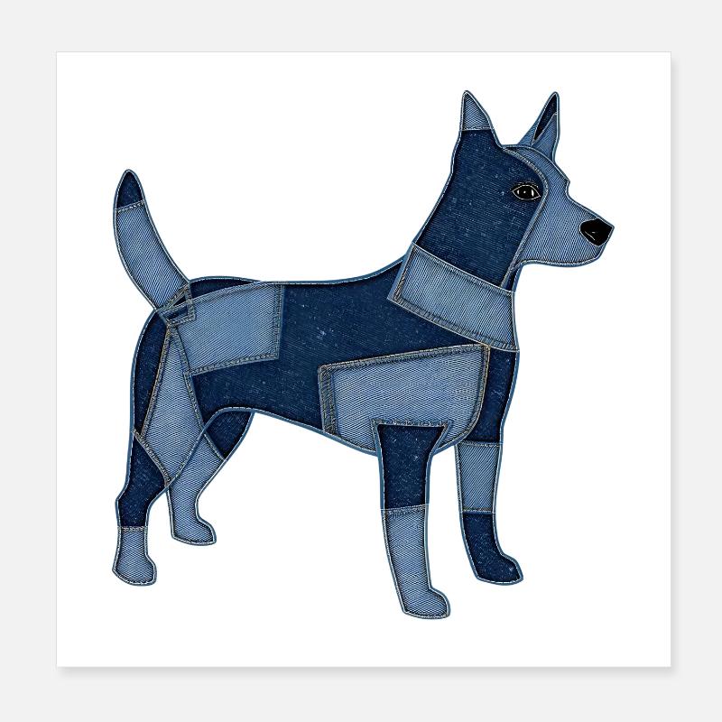 Patchwork dog made of denim Poster 8" x 8" (20x20 cm)
