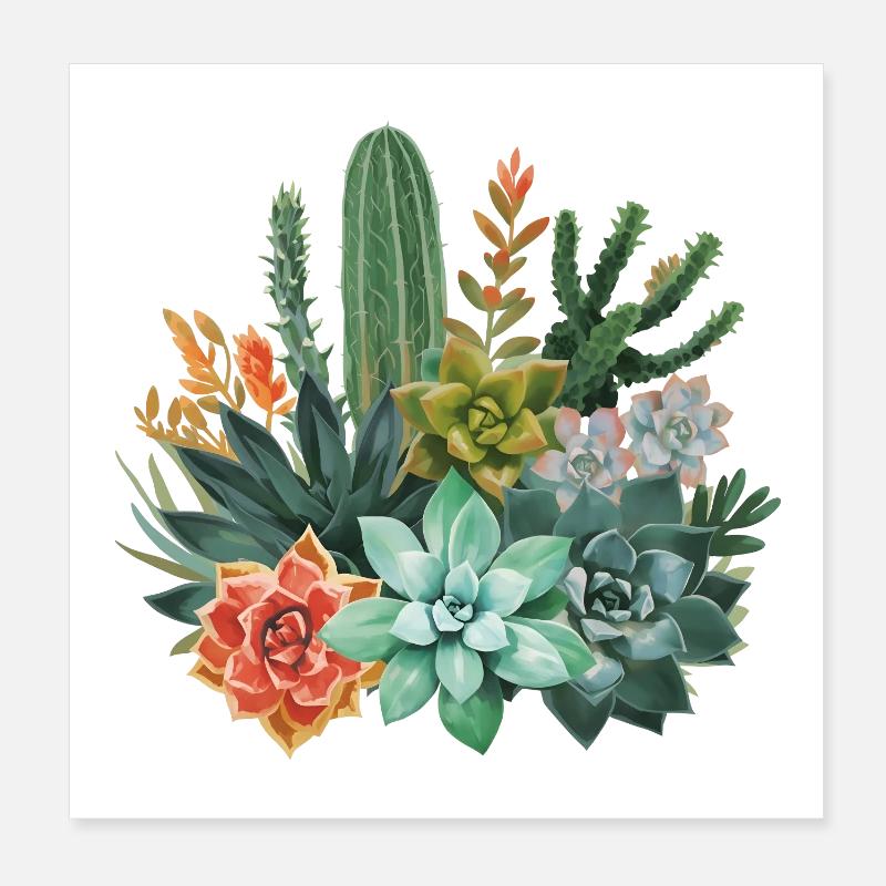 Succulents & Cacti Watercolor Composition Poster 8" x 8" (20x20 cm)