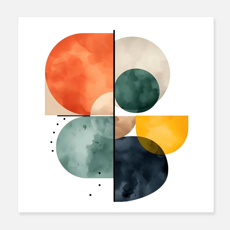 Cercles abstraits Conception d’aquarelle Géométrie colorée Poster 20 x 20 cm