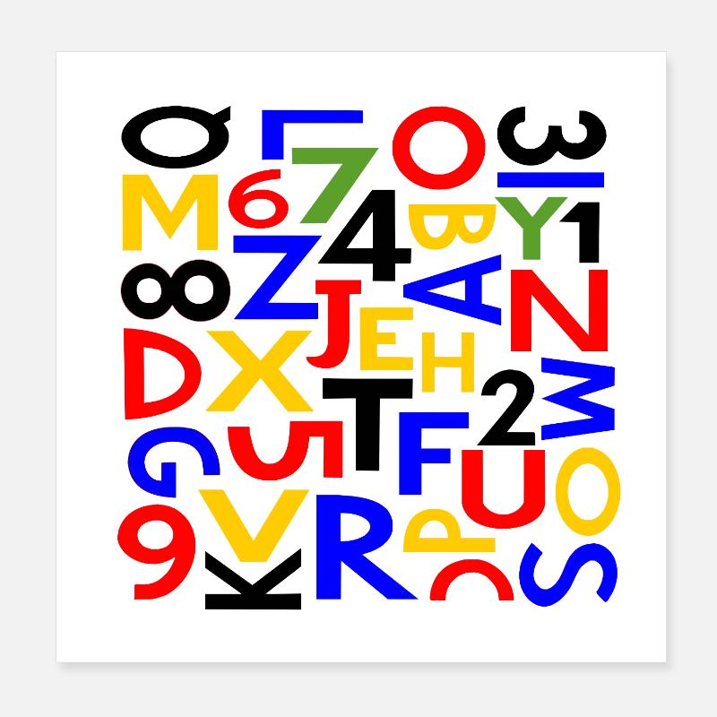 Zahlen & Buchstaben von Cean - Poster 20x20 cm - Weiß