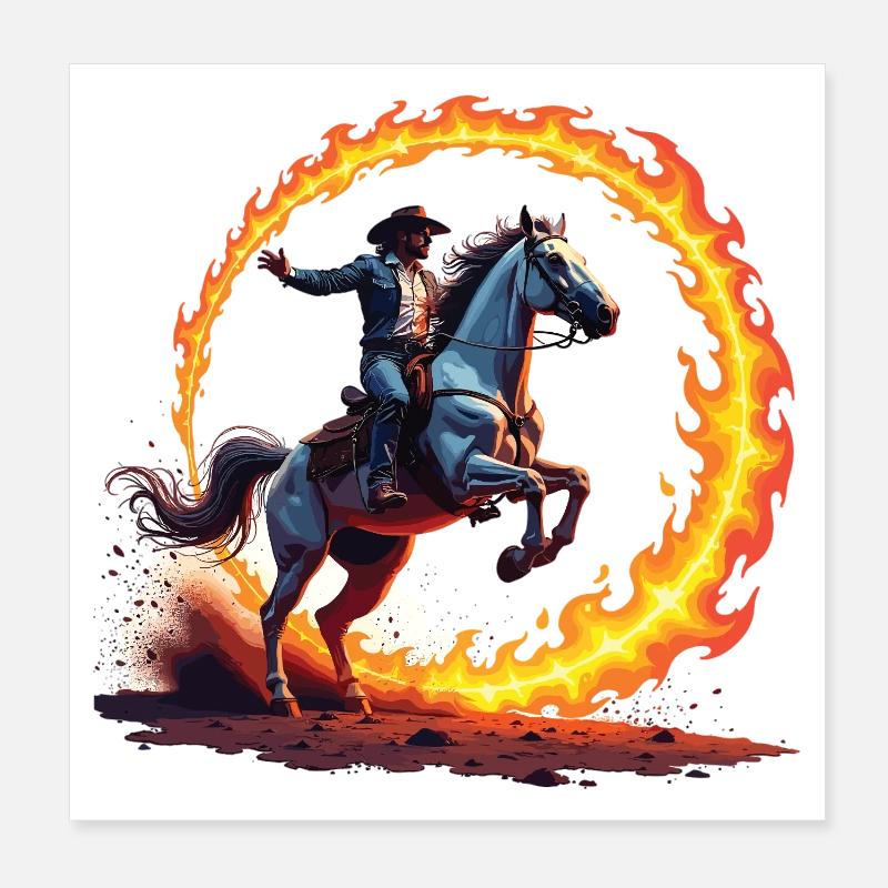 Fire Circle Cowboy Rider Poster 8" x 8" (20x20 cm)
