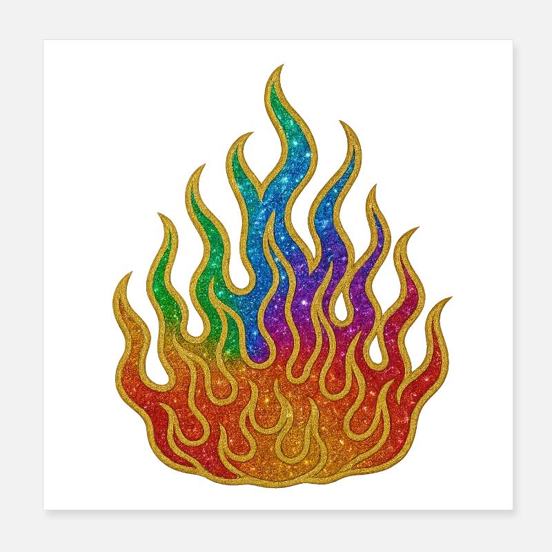 Flamme scintillante de feu arc-en-ciel Poster 20 x 20 cm