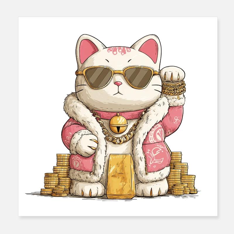 Goldener Maneki Neko Poster 20x20 cm