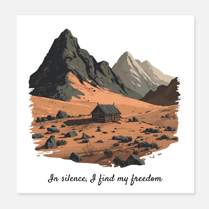 Citation de cabane de montagne - Dans le silence, la liberté Poster 20 x 20 cm