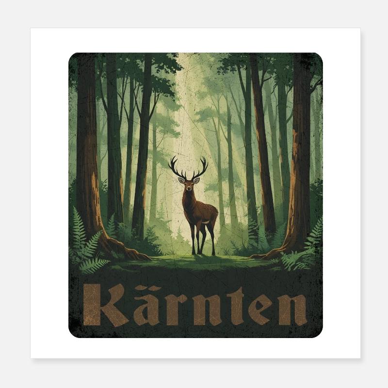 Cerf de Carinthie dans la forêt Poster 20 x 20 cm