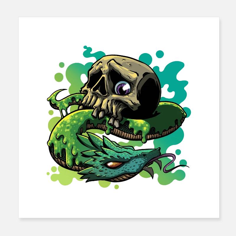 Neon Snake Skull Poster 8" x 8" (20x20 cm)
