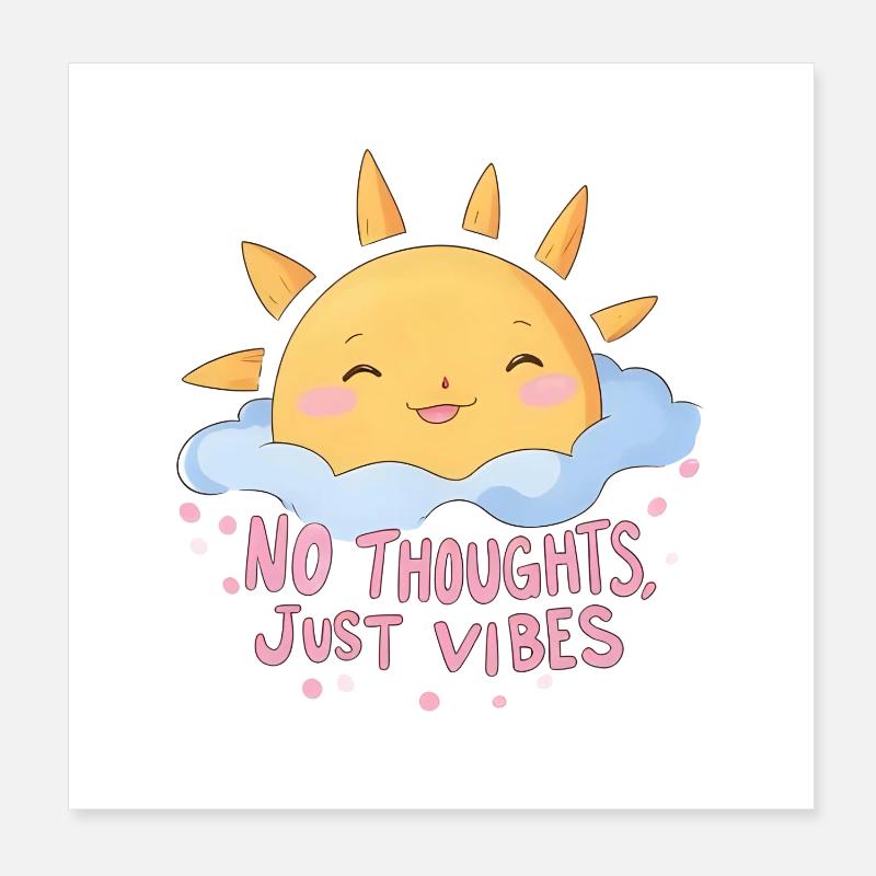 Pas de pensées, juste des vibrations, Retro Sun, Anime Design Poster 20 x 20 cm
