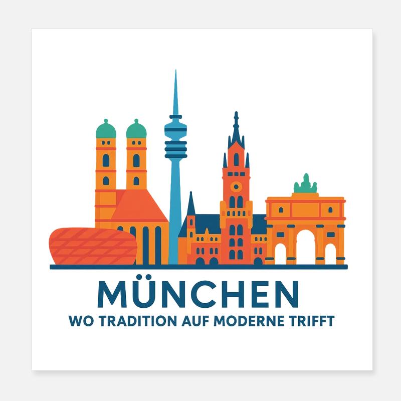 Munich Skyline: Tradition meets modernity Poster 8" x 8" (20x20 cm)